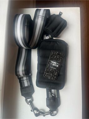 THINK ROYLN Black Puffer Crossbody with Striped Strap